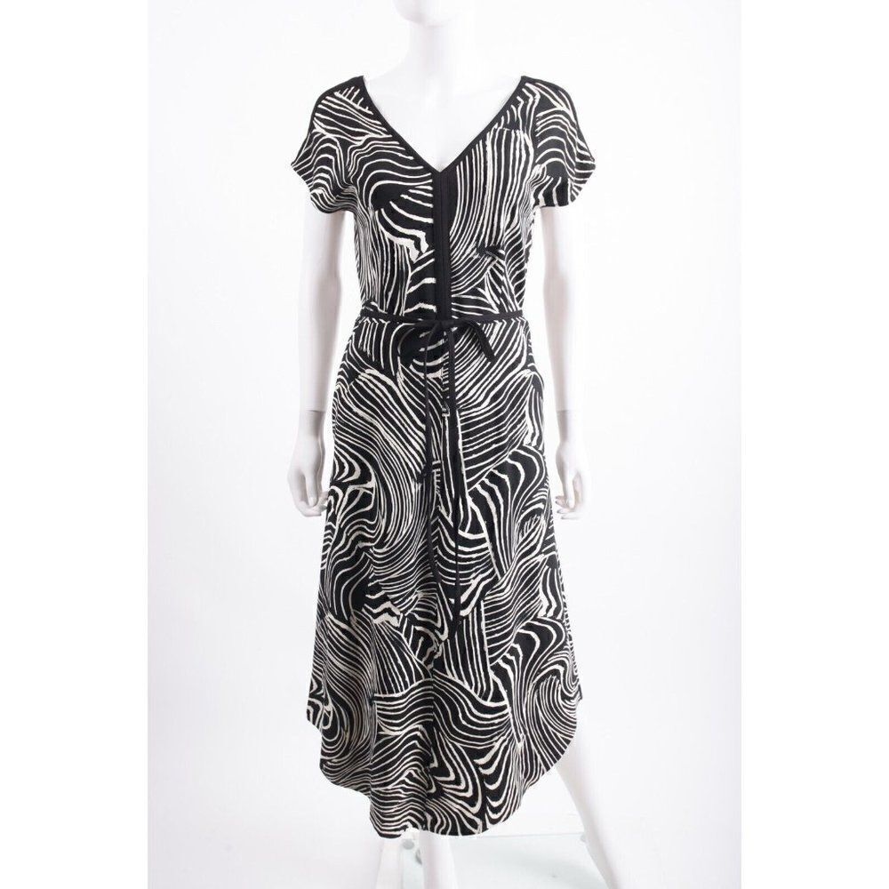 Lysse Womans Roselyn Midi Dress Size s Black White Zebra Design Belt Tie NWT